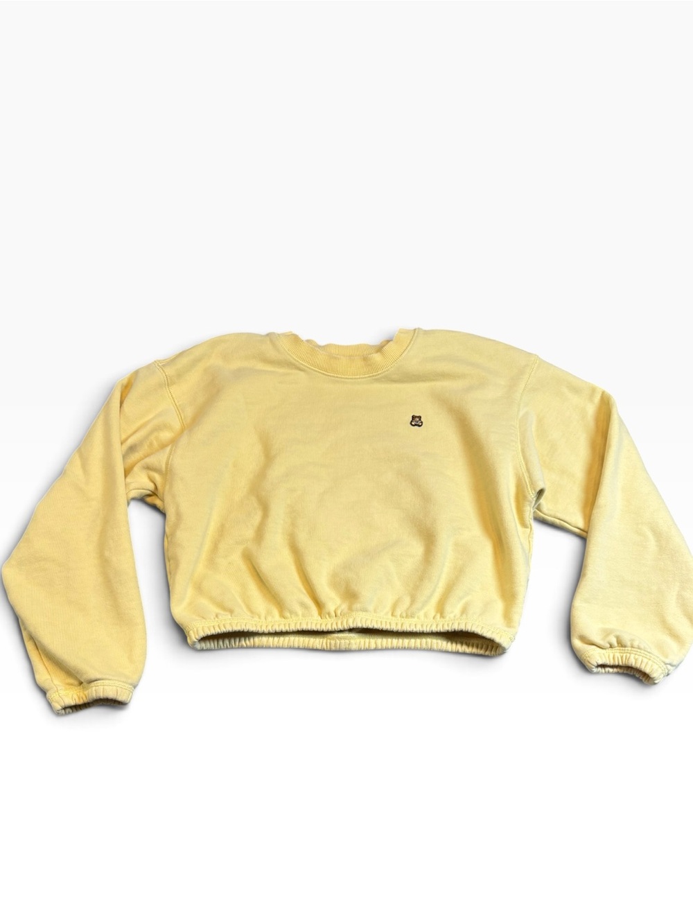 🏷️ Teddy Fresh Cropped Crewneck Sweatshirt Pale Yellow Bear Logo Women’s M